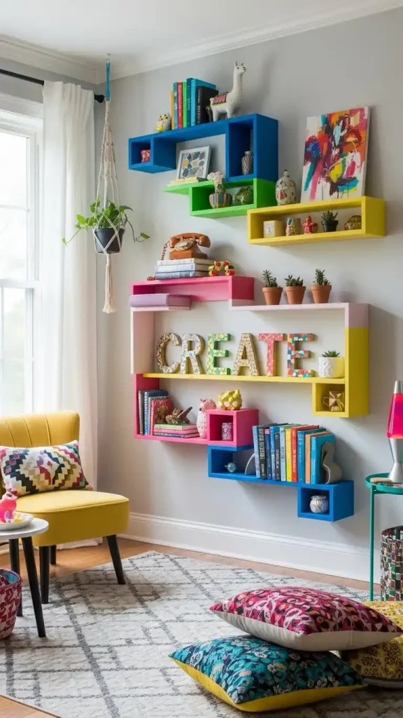 20 Funky Home Decor Aesthetic |Vibrant Ideas to Transform Your Space 10 DIY Floating Shelves in Funky Shapes