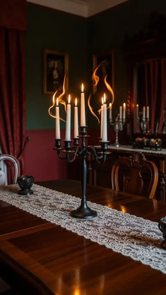 22 Romantic Gothic Home Decor| Dark, Elegant & Moody Ideas 2 Candlelit Candelabra Centerpieces