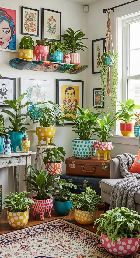 21 Quirky Home Decor Inspiration Interior Design | Bold & Creative 12 Indoor Plants in Colorful Planters