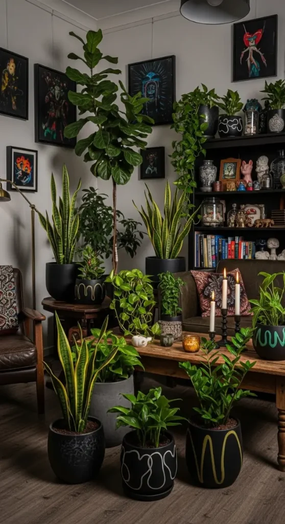 21 Dark Quirky Home Decor | Ideas for a Mysterious & Stylish Home 12 Indoor Plants with Dark Pots