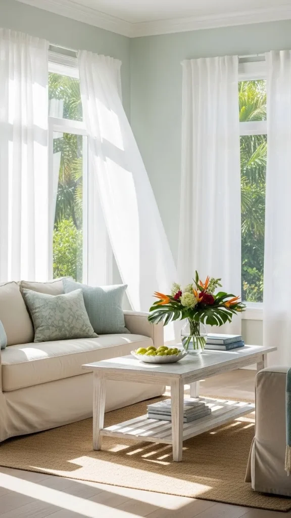20 Florida Aesthetic Home Decor | Tropical & Coastal Ideas 12 Sheer Curtains & Light Fabrics