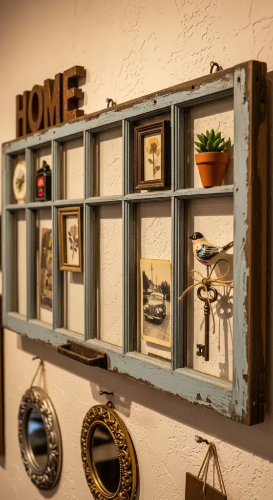 23 Quirky Home Decor Upcycling Funky Junk Interiors | Creative Ideas 13 Old Window Frame Wall Art