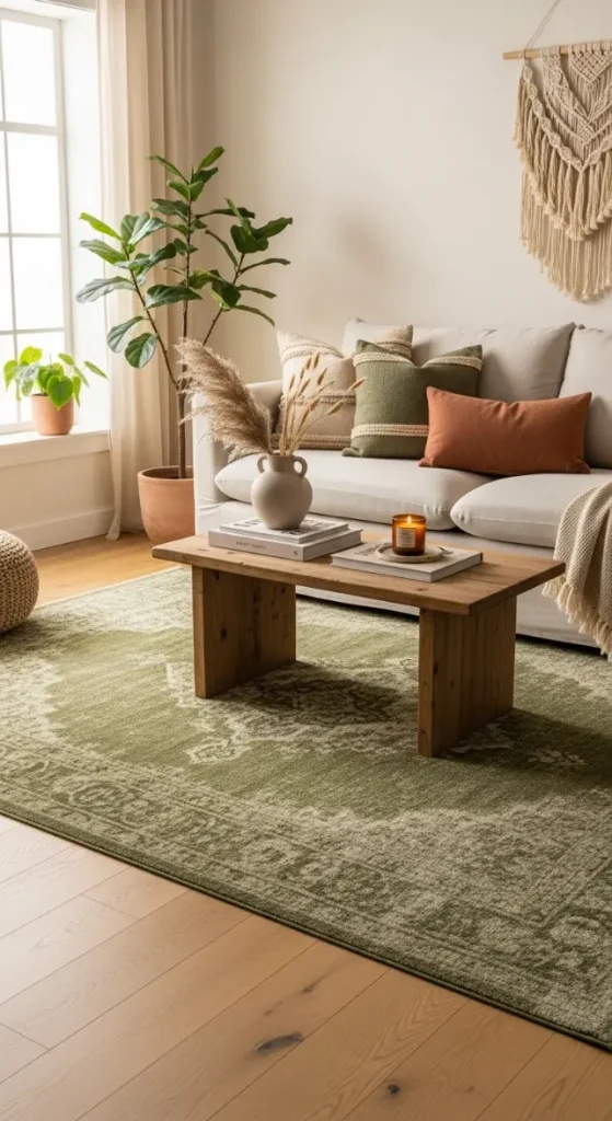 19 Green Aesthetic Home Decor | Fresh & Nature-Inspired Ideas 14 Green Rugs & Floor Decor