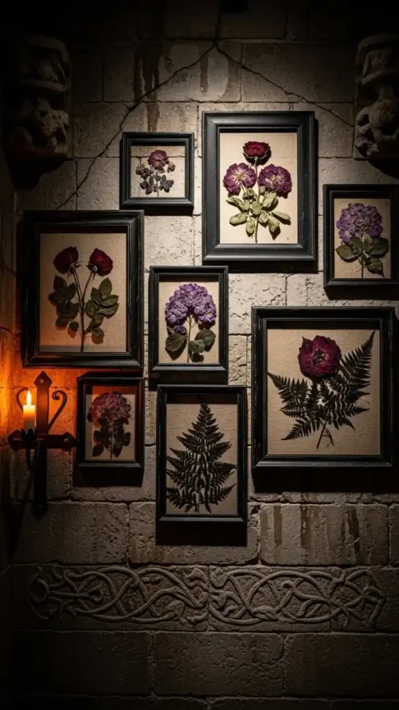 22 Romantic Gothic Home Decor| Dark, Elegant & Moody Ideas 14 Pressed Flower Frames