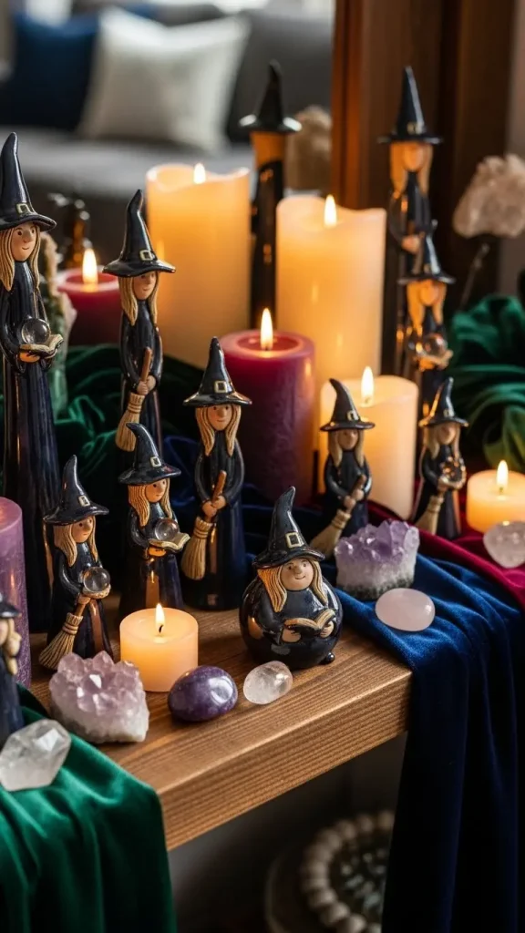 21 Practical Magic Aesthetic Home Decor | Enchanting Ideas for Mystical Spaces 15 Witch Hats or Figurines as Art Pieces