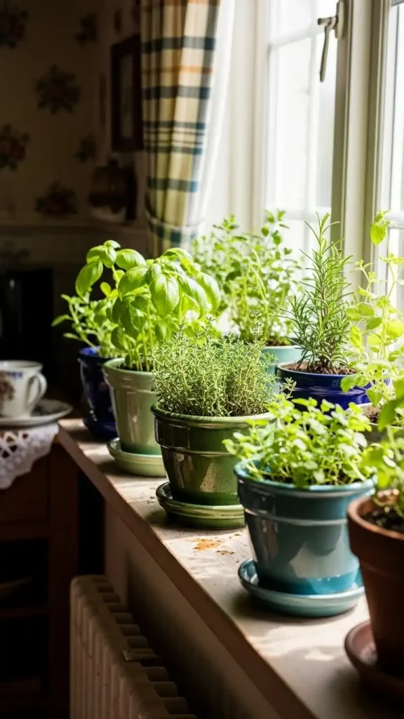 19 Grandmacore Home Decor Kitchen Ideas for Cozy Vintage Style 16 Fresh Herbs or Flowers