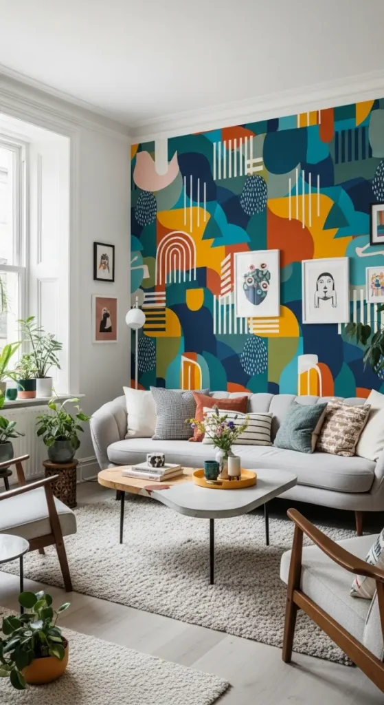 21 Quirky Home Decor Living Room Creative Ideas for a Unique & Stylish Space 16 Graphic Wallpaper Accent Wall