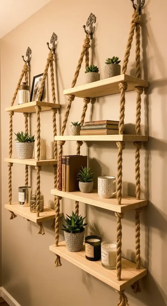 21 Aesthetic Home Decor Ideas Handmade | Unique DIY Inspirations 17 Custom Hanging Shelves