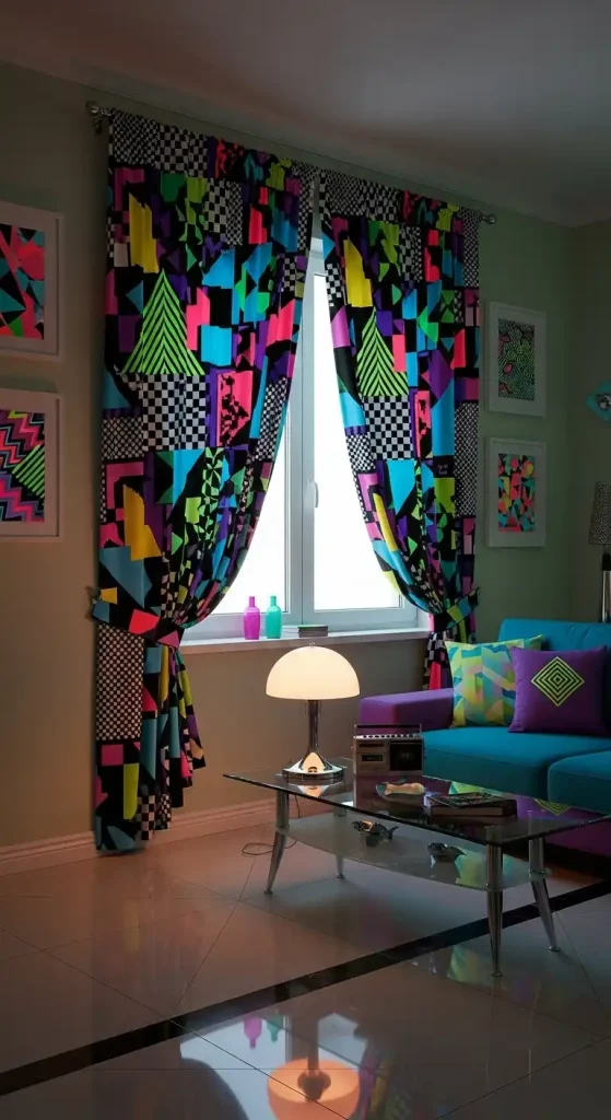 20 80s Aesthetic Home Decor | Retro & Vibrant Ideas 17 Patterned Curtains & Drapes