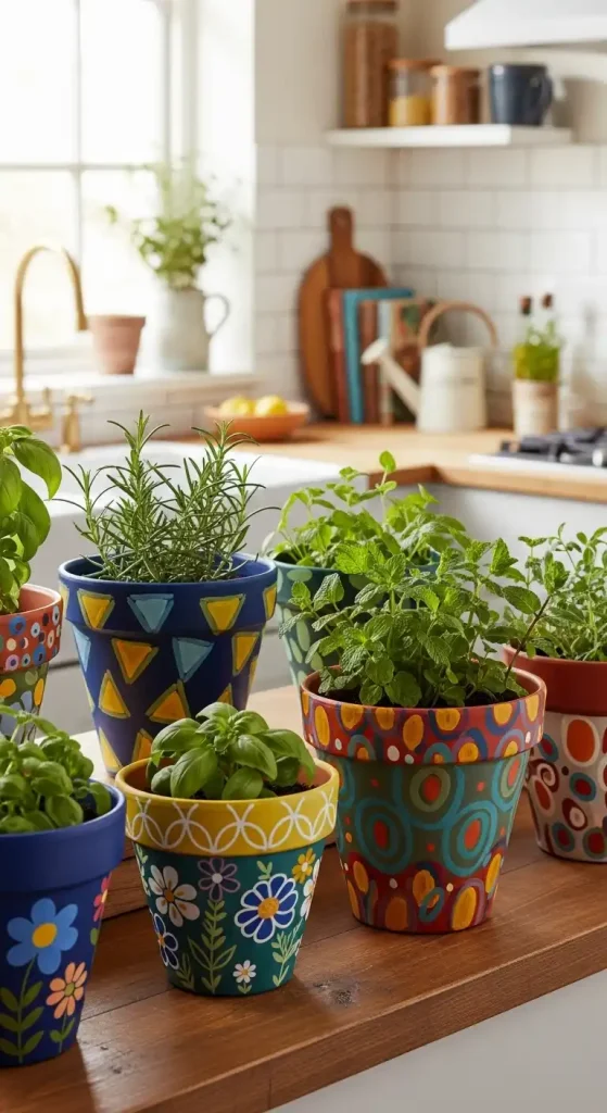 21 Aesthetic Home Decor Ideas Handmade | Unique DIY Inspirations 18 Hand-Painted Pots for Herbs