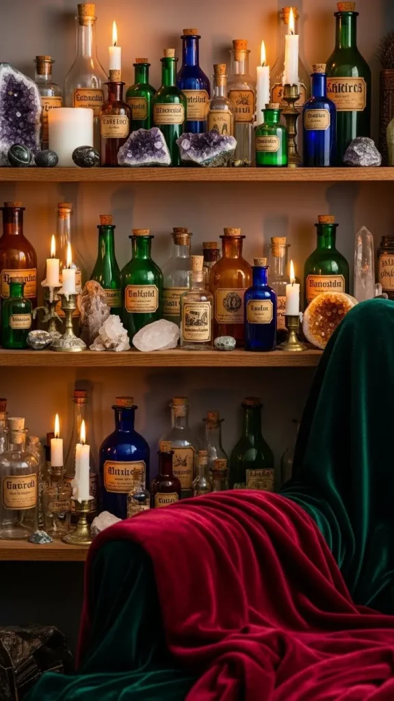 21 Practical Magic Aesthetic Home Decor | Enchanting Ideas for Mystical Spaces 18 Potion Bottle Displays