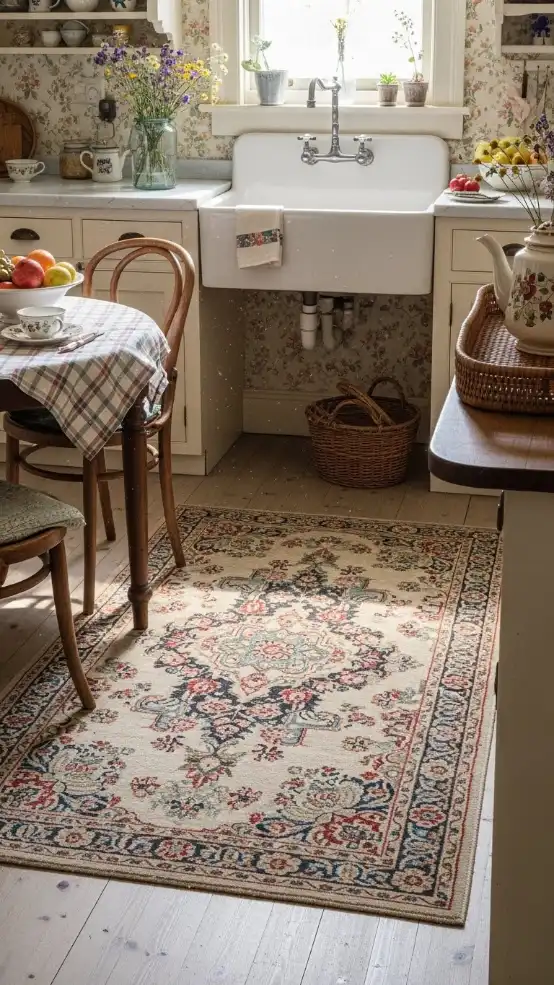 19 Grandmacore Home Decor Kitchen Ideas for Cozy Vintage Style 19 Patterned Vintage Floor Rugs