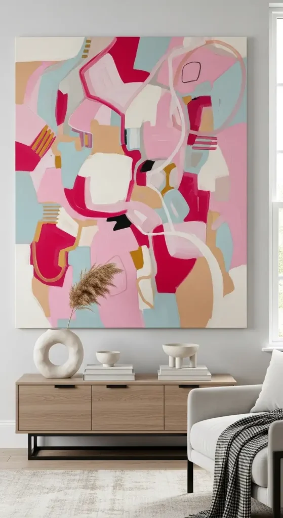 19 Pink Aesthetic Home Decor | Soft, Stylish, and Dreamy Interior Ideas 19 Pink Abstract Artwork Frames