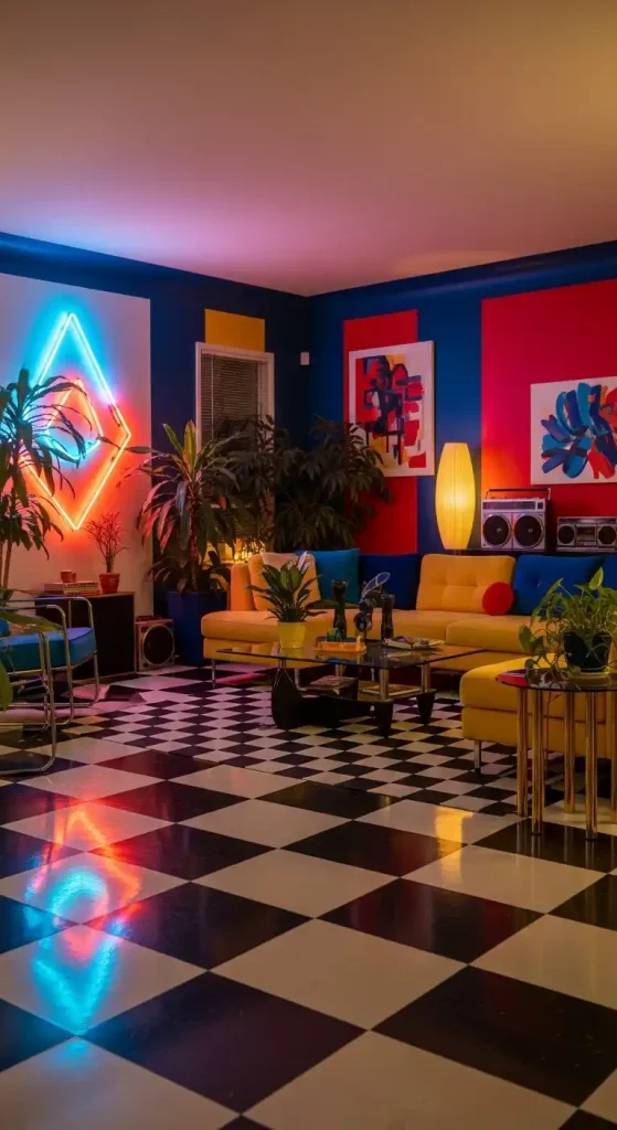 20 80s Aesthetic Home Decor | Retro & Vibrant Ideas 20 Black & White Checkered Flooring