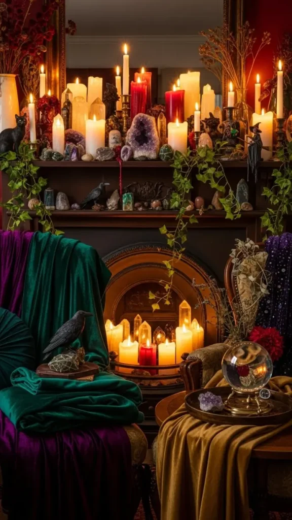 21 Practical Magic Aesthetic Home Decor | Enchanting Ideas for Mystical Spaces 20 Fireplace Mantel Styling