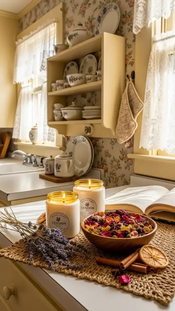 19 Grandmacore Home Decor Kitchen Ideas for Cozy Vintage Style 20 Scented Candles or Potpourri