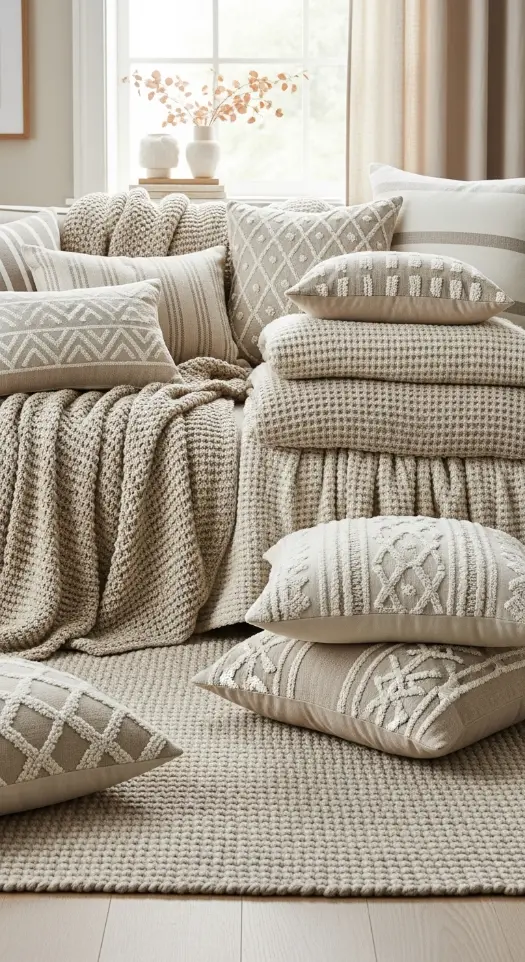 22 Beige Aesthetic Home Decor | Minimal & Cozy Ideas 20 Textured Throws & Cushions