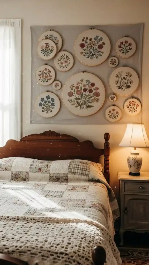 18 Charming Grandmacore Wall Decor Ideas for a Cozy Vintage Home 3 Embroidery Hoop Wall Decor