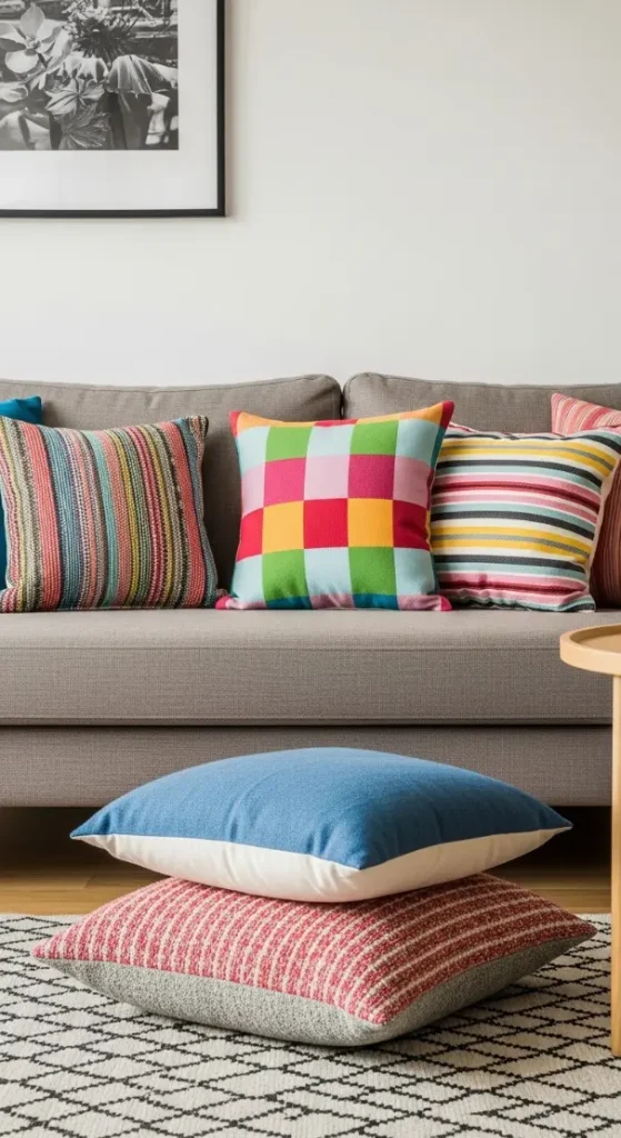 21 Quirky Home Decor Living Room Creative Ideas for a Unique & Stylish Space 3 Mismatched Throw Pillows