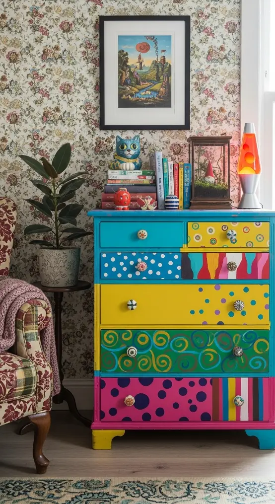 23 Quirky Home Decor Upcycling Funky Junk Interiors | Creative Ideas 3 Repainted Dressers & Cabinets