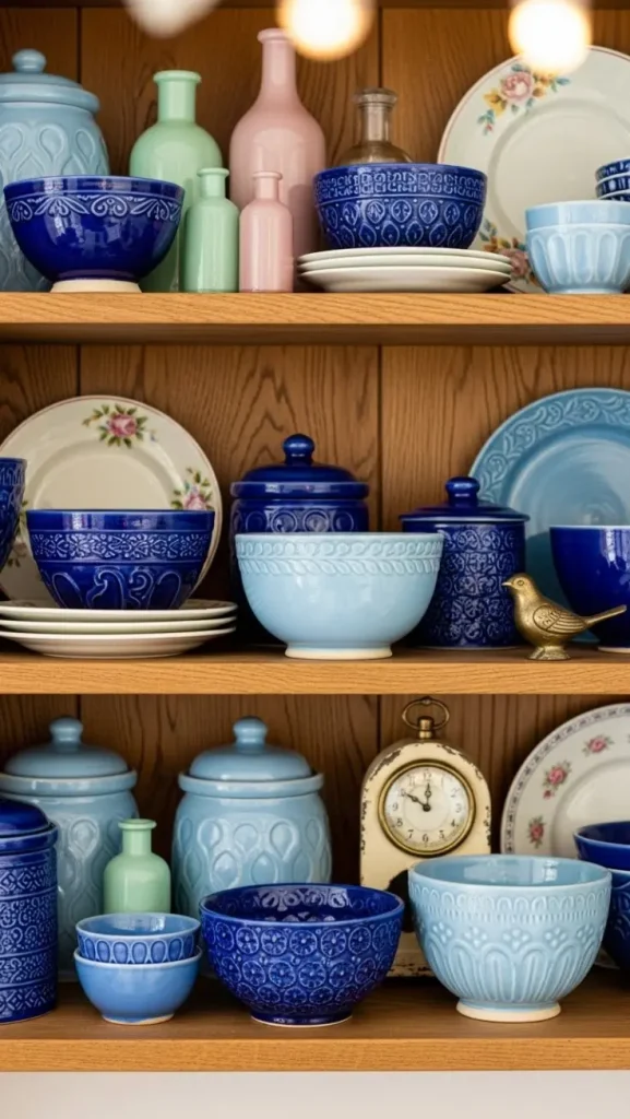 25 Grandmacore Home Decor Blue Ideas for Cozy Vintage Charm 22 Blue Ceramic Kitchenware