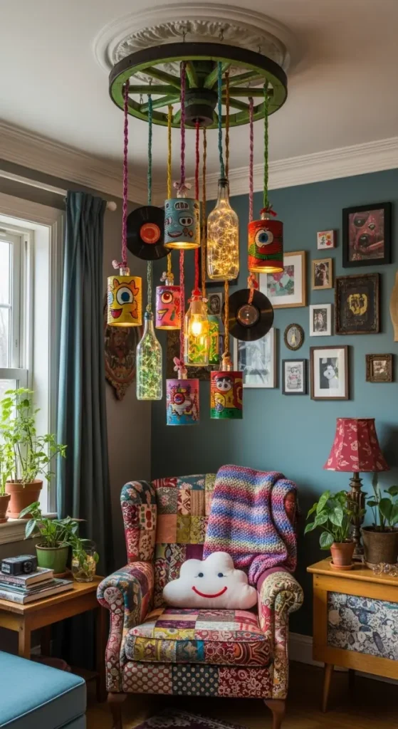 23 Quirky Home Decor Upcycling Funky Junk Interiors | Creative Ideas 22 Funky Hanging Light Fixtures
