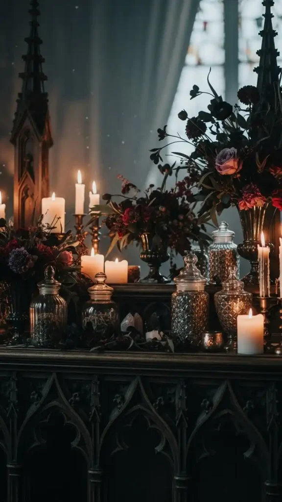 22 Romantic Gothic Home Decor| Dark, Elegant & Moody Ideas 23 Romantic Altar Shelf