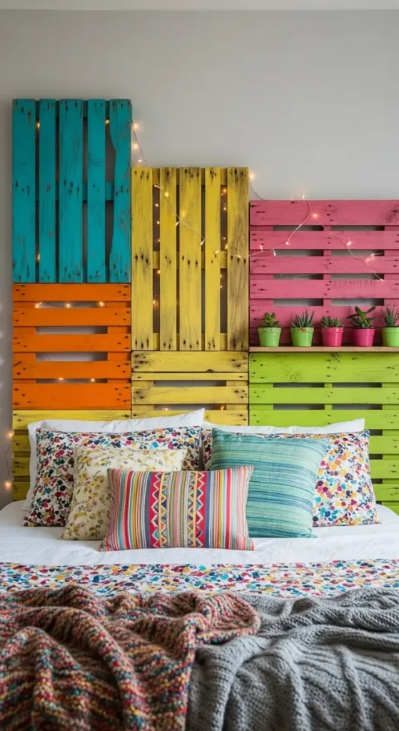 23 Quirky Home Decor Upcycling Funky Junk Interiors | Creative Ideas 23 Upcycled Wooden Pallet Headboards