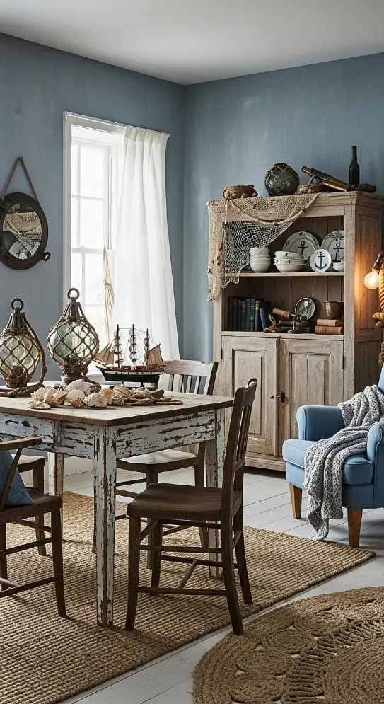21 Fisherman Aesthetic Home Decor | Nautical & Coastal Ideas 4 Weathered Wooden Furniture
