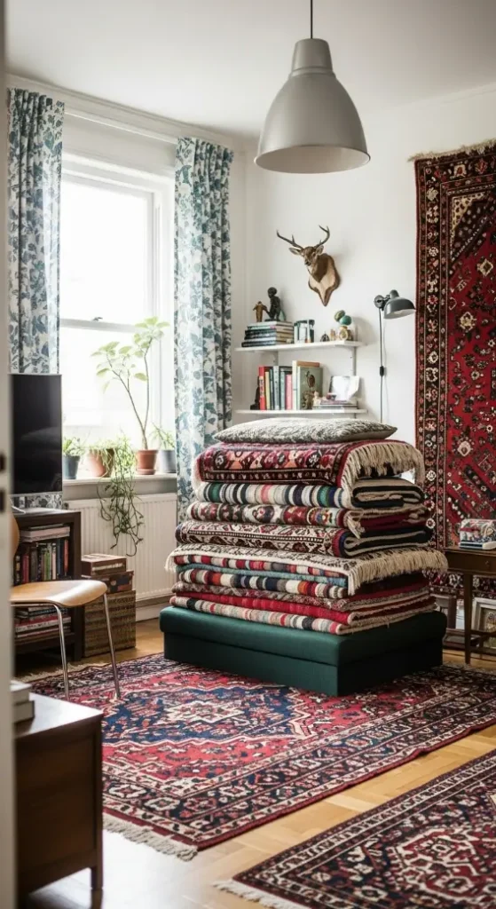 19 Quirky Home Decor Inspiration Apartment Therapy |Style Ideas for Small Spaces 5 Layered Rugs for Texture