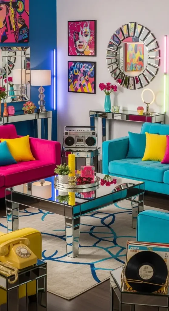 20 80s Aesthetic Home Decor | Retro & Vibrant Ideas 5 Mirrored Furniture