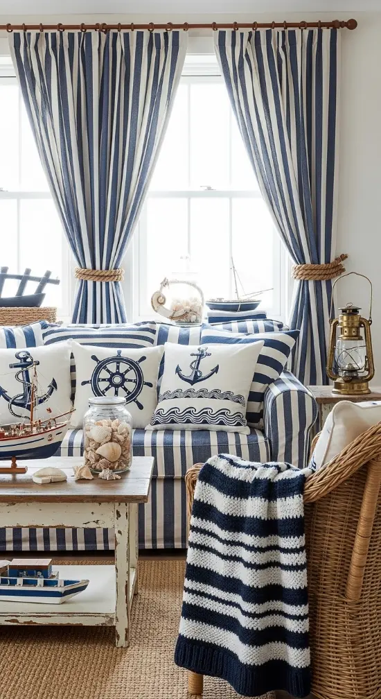 21 Fisherman Aesthetic Home Decor | Nautical & Coastal Ideas 5 Striped Textiles
