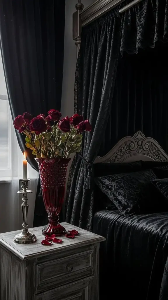22 Romantic Gothic Home Decor| Dark, Elegant & Moody Ideas 6 Dried Rose Arrangements