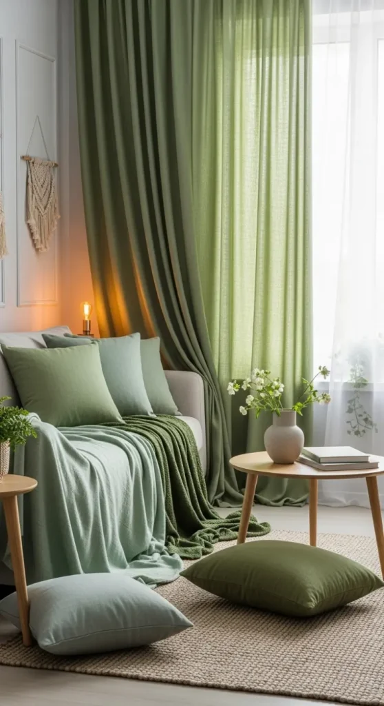 19 Green Aesthetic Home Decor | Fresh & Nature-Inspired Ideas 6 Green Textiles & Soft Furnishings
