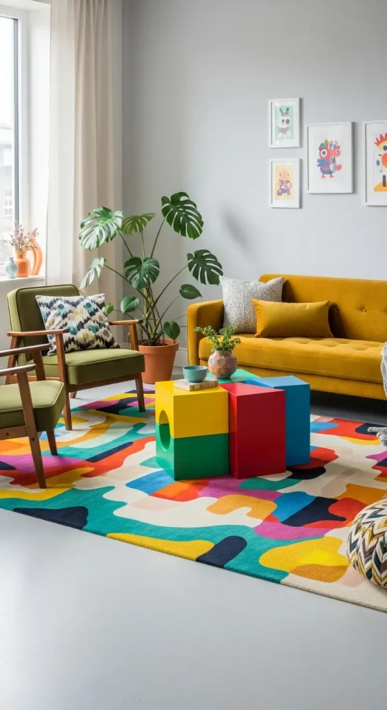 21 Quirky Home Decor Living Room Creative Ideas for a Unique & Stylish Space 6 Playful Patterned Rugs