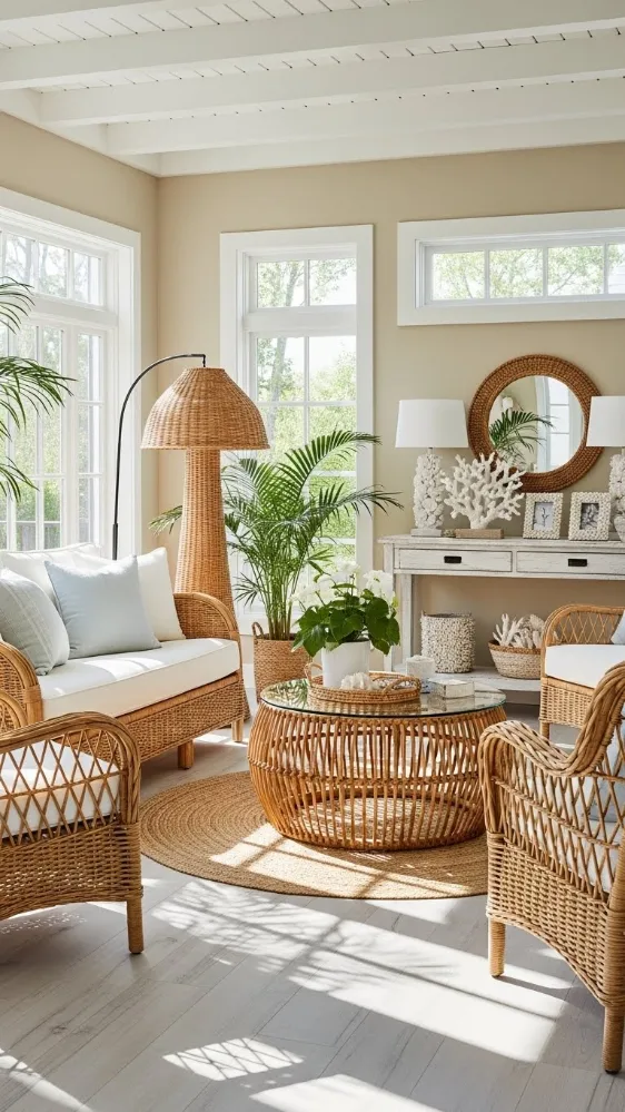 20 Florida Aesthetic Home Decor | Tropical & Coastal Ideas 6 Rattan & Wicker Accents