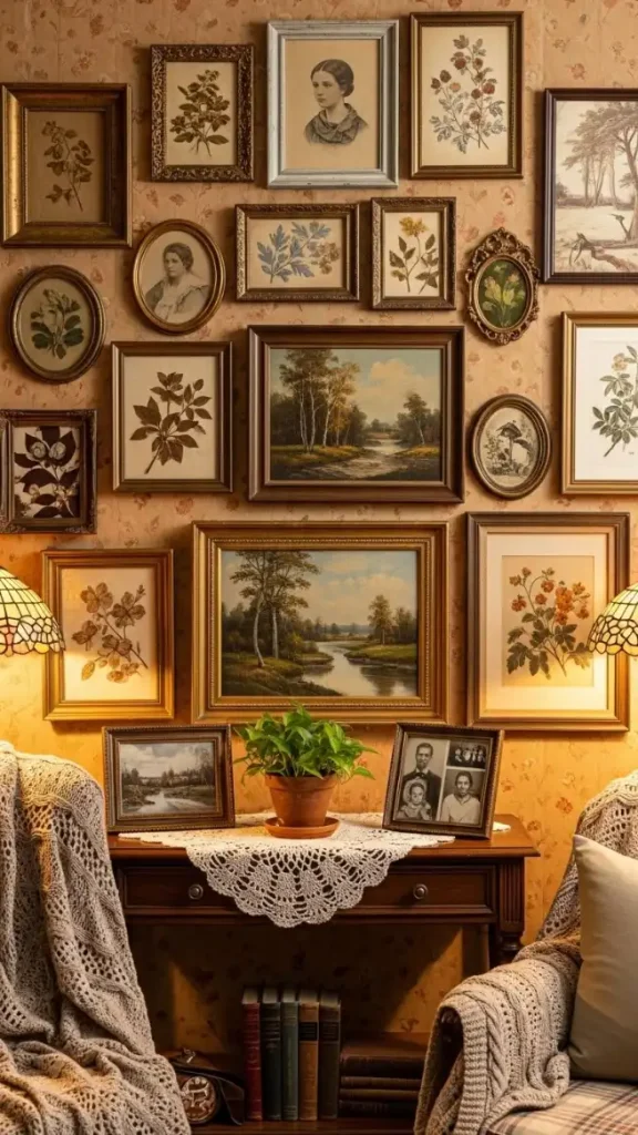 21 Grandmacore Home Interior Ideas for a Cozy, Vintage-Inspired House 6 Vintage Picture Frame Gallery Walls