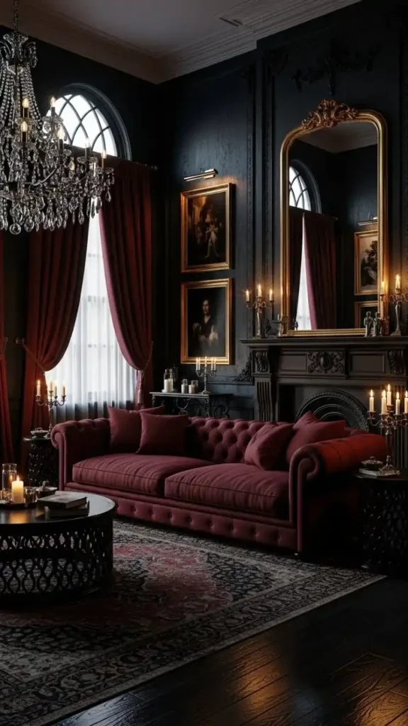 20 Traditional Gothic Home Decor | Timeless Elegance for Classic Homes 7 Burgundy Velvet Sofas