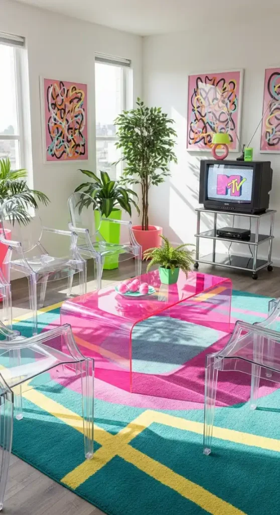 20 80s Aesthetic Home Decor | Retro & Vibrant Ideas 7 Glass & Lucite Decor