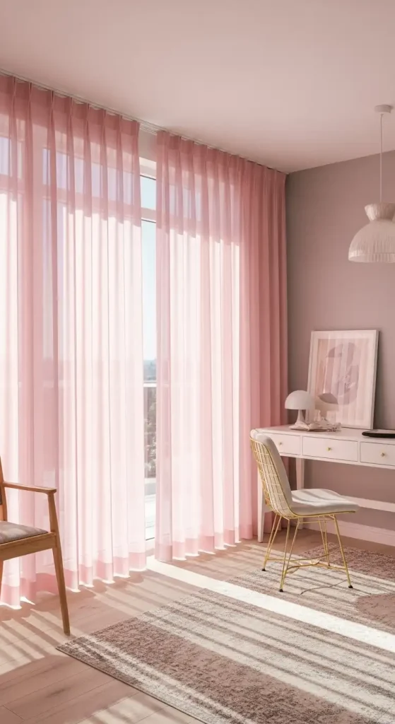 19 Pink Aesthetic Home Decor | Soft, Stylish, and Dreamy Interior Ideas 7 Light Pink Curtains for an Airy Feel