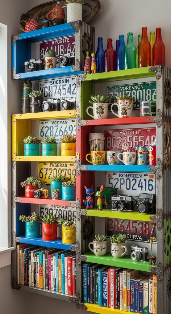 23 Quirky Home Decor Upcycling Funky Junk Interiors | Creative Ideas 7 Reclaimed Metal Shelves