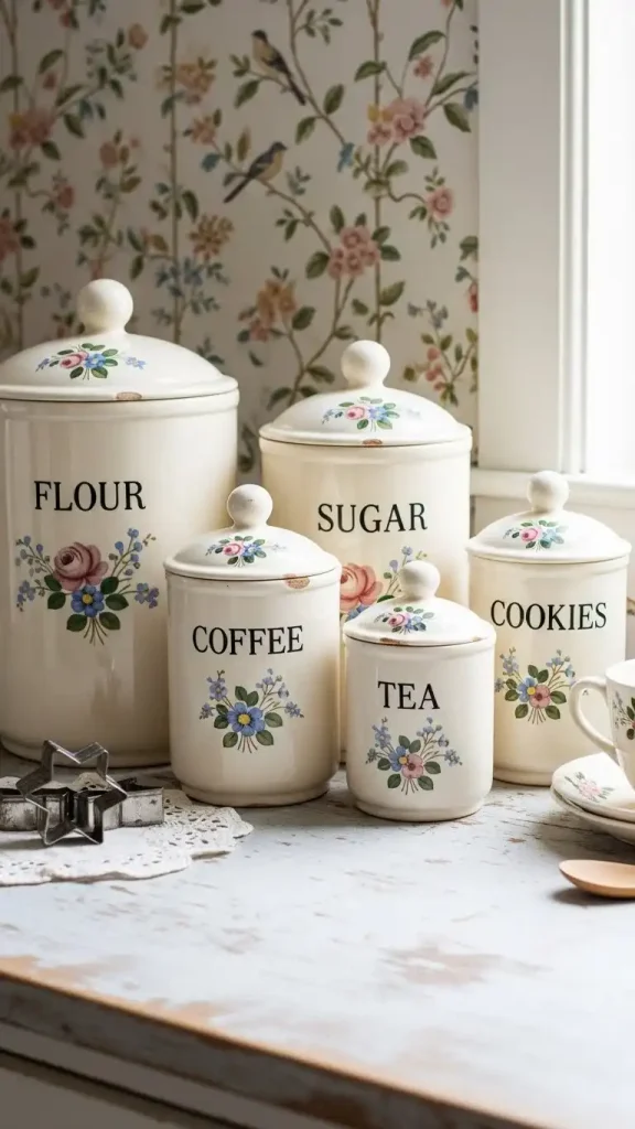 19 Grandmacore Home Decor Kitchen Ideas for Cozy Vintage Style 8 Antique Kitchen Canisters