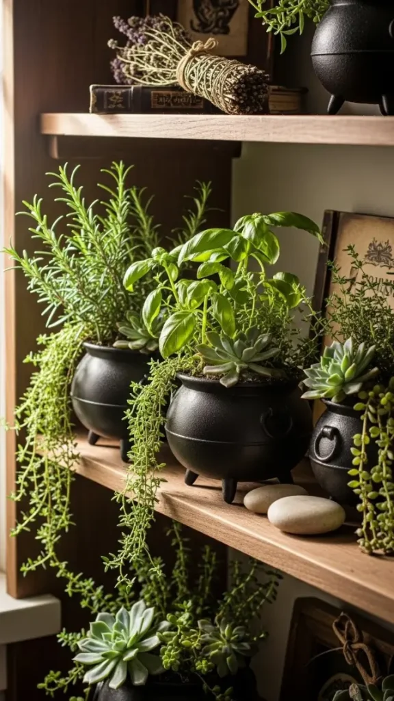 21 Practical Magic Aesthetic Home Decor | Enchanting Ideas for Mystical Spaces 8 Cauldron-Inspired Planters
