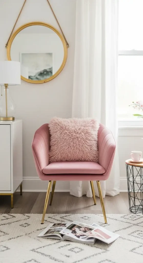 19 Pink Aesthetic Home Decor | Soft, Stylish, and Dreamy Interior Ideas 8 Pink Velvet Accent Chair