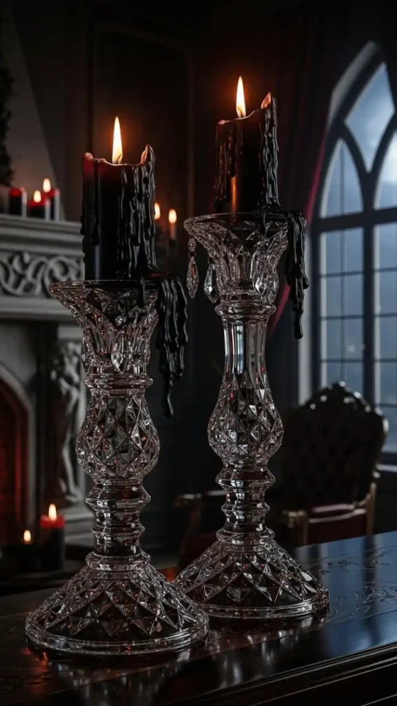 22 Romantic Gothic Home Decor| Dark, Elegant & Moody Ideas 9 Crystal Candle Holders