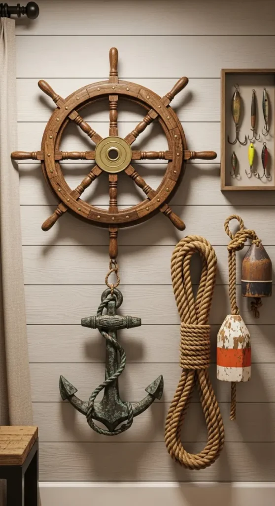 21 Fisherman Aesthetic Home Decor | Nautical & Coastal Ideas 9 Ship Wheel & Anchor Decor