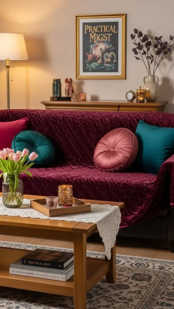 21 Practical Magic Aesthetic Home Decor | Enchanting Ideas for Mystical Spaces 10 Velvet Textiles