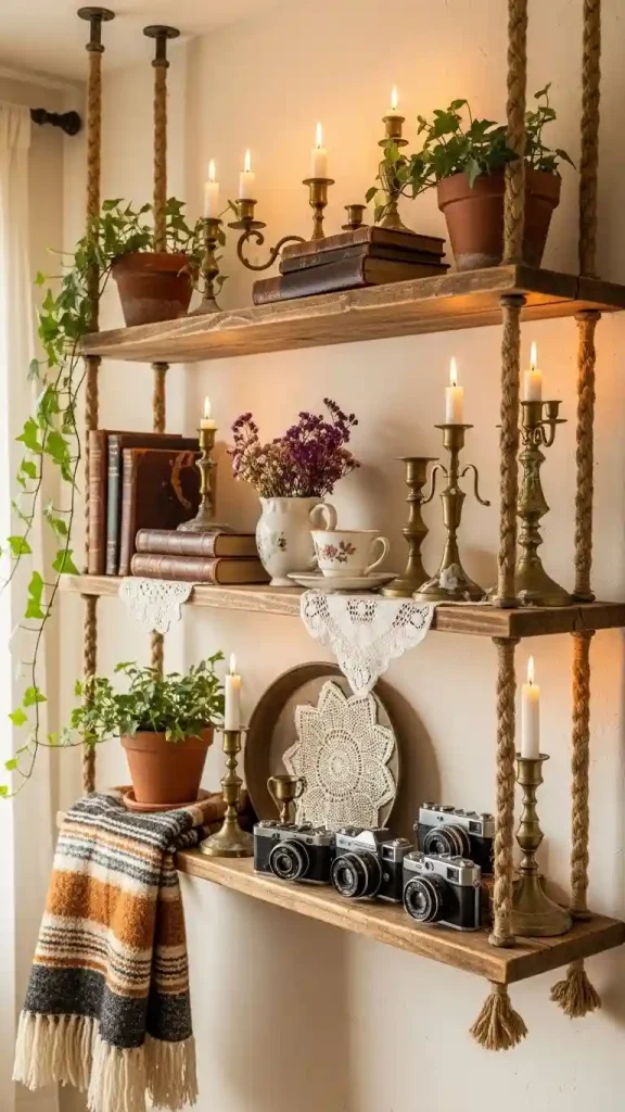 18 Charming Grandmacore Wall Decor Ideas for a Cozy Vintage Home 10 Wooden Floating Shelves