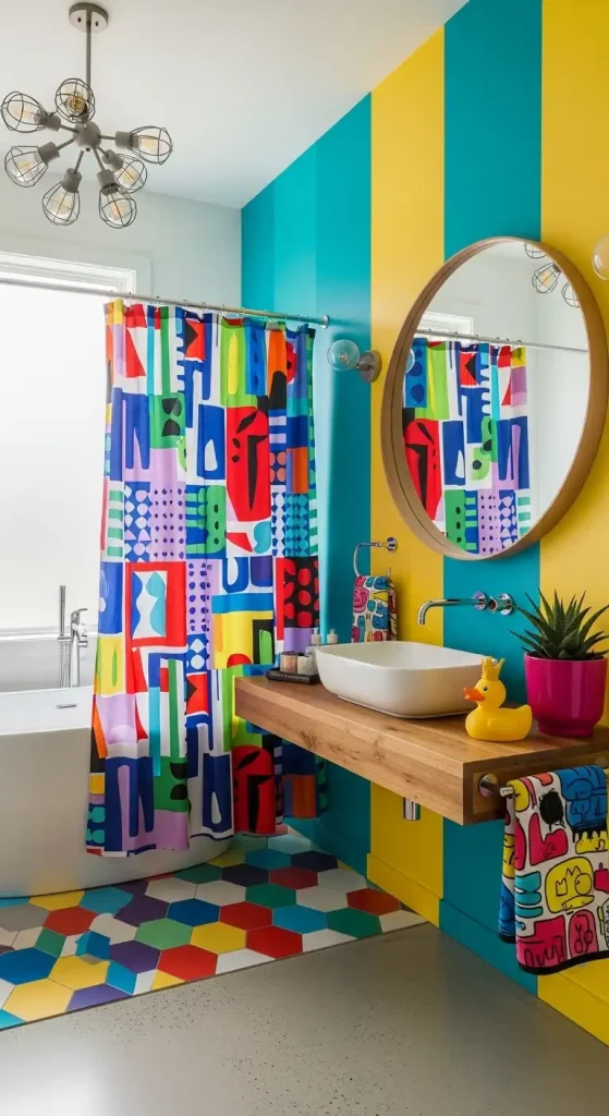 22 Bold & Inspiring Quirky Home Decor Bathroom Ideas for a Fun and Creative Space 2 Bold Patterned Shower Curtains