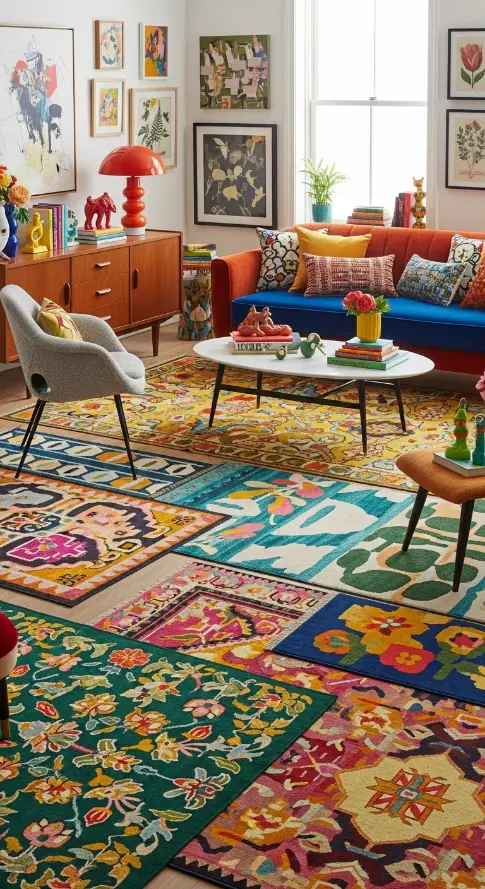 21 Maximalist Quirky Home Decor Ideas to Transform Your Space 2 Layered Patterned Rugs